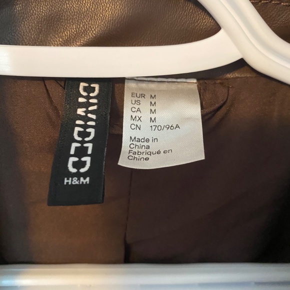 H&M Brown Double Breasted Faux Leather Jacket - Picture 2 of 3